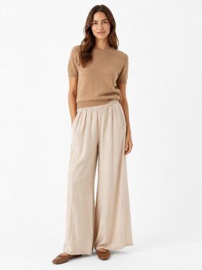 Blanco by Nature Beige 100% Cotton Wide Leg Pull-On Pants Made in Peru NwT